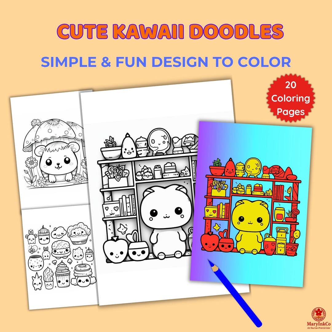 Kawaii Doodle Coloring Pages | Printable Activity Book for Kids | 20 ...