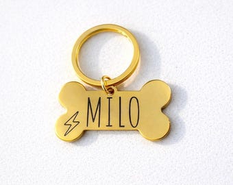 Placa de identificación personalizada para perros: placa de identificación grabada a medida, con nombre y número de teléfono en acero inoxidable.