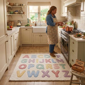 Handmade Tufted Wool Alphabet Rug Pastel ABC Nursery Carpet Scandinavian Educational Playroom Decor image 9