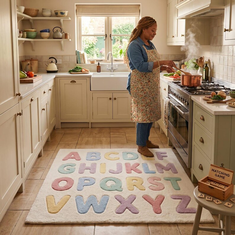 Handmade Tufted Wool Alphabet Rug Pastel ABC Nursery Carpet Scandinavian Educational Playroom Decor image 9