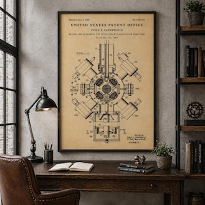 May include: A framed vintage patent print from the United States Patent Office, dated June 4, 1968. The print features a detailed technical diagram of an apparatus for producing nuclear-fusion reactions, with text and illustrations in black ink on a tan background.