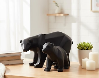 Nordic Polar Bear Sculpture, Mother and Baby Bear Figurine, Scandinavian Home Decor, Resin Animal Statue Gift