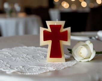 Christliche Kreuzförmige Kerze, Handskulptur Stumpenkerze, Religiöse Einheitszeremonie Dekor, Glaubenssymbolkerze, Elegante Doppelkreuzkerze