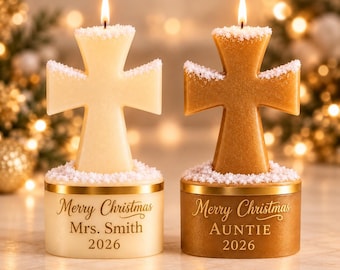 Christmas Cross Candle, Christian Christmas Gift, Religious Xmas Candle, Faith Christmas Decor, Christian Candle Gift