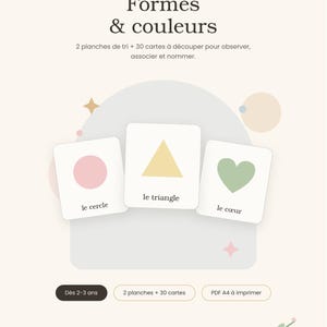 Jeu de tri Montessori à imprimer — formes et couleurs — 2 planches + 30 cartes — activité 2 ans 3 ans — PDF français