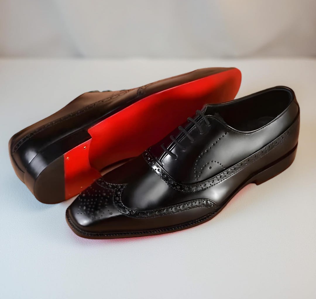 Handmade Black Wingtip Oxford Lace Dress Genuine Leather  display picture 3