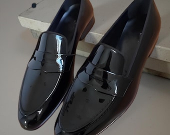 Men's Patent Leather Shoes, Men Black formal shoes moccasins Loafer