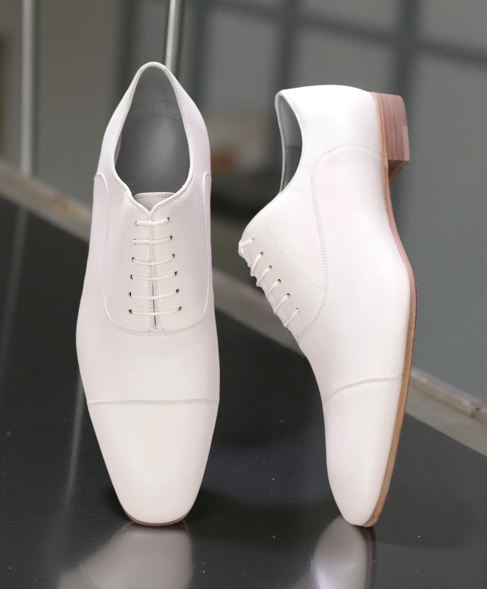 Handmade leather White Oxford Dress Shoes for Men With Red Sole