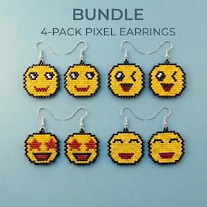 Funny Emoji Beaded Earrings Pattern Bundle | 4 Kawaii Emoji Brick Stitch Tutorials | Miyuki Delica 11/0 PDF