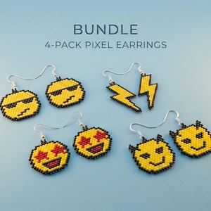 Funny Emoji Beaded Earrings Pattern Bundle | 4 Cute Emoji Brick Stitch Patterns | Miyuki Delica 11/0 PDF
