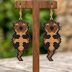 Otter Beaded Earrings Pattern | Brick Stitch Kawaii Animal Earrings | Miyuki Delica 11/0 Color | PDF Digital Download