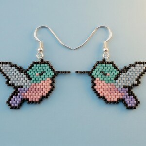 Motif de boucles d'oreilles en perles de colibri | Tutoriel Brick Stitch Oiseau coloré | Miyuki Delica 11/0 PDF