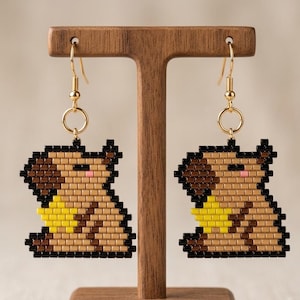 Capybara Star Beaded Earrings | Seed Beads pattern PDF | Animal Brick Stitch | Miyuki Delica 11/0 Color | Handmade Beading Jewelry PDF