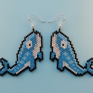 Whale Beaded Earrings Pattern | Cute Ocean Animal Brick Stitch Tutorial | Miyuki Delica 11/0 PDF