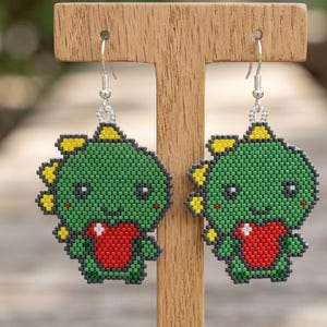 Dinosaur Beaded Earrings Pattern | Brick Stitch Cute Earrings | Miyuki Delica 11/0 | PDF Digital Download