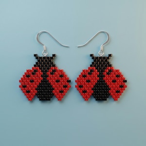 Ladybug Beaded Earrings Pattern | Cute Garden Bug Brick Stitch Tutorial | Miyuki Delica 11/0 PDF