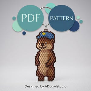 Blue Cap Otter Beaded Keychain Pattern | Kawaii Animal Keychain | Miyuki Delica 11/0 Color | PDF Digital Download