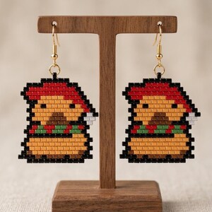 Christmas Capybara Beaded Earrings | Seed Beads pattern PDF | Animal Brick Stitch | Miyuki Delica 11/0 Color | Handmade Beading Jewelry PDF