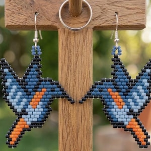 Hummingbird Beaded Earrings Pattern | Cute Animal Brick Stitch PDF | Miyuki Delica 11/0 Color | Handmade Beading Jewelry Tutorial