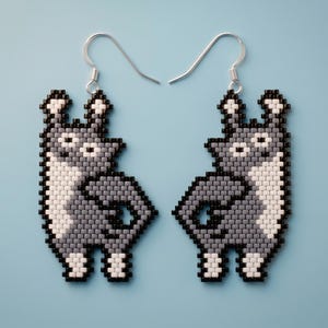 Funny Cat Beaded Earrings Pattern | Kawaii Pet Brick Stitch Tutorial | Miyuki Delica 11/0 PDF