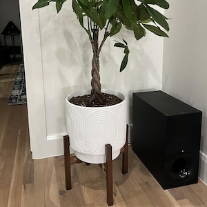 Verstelbare bamboe plantenstandaard, moderne plantenhouder voor binnen uit het midden van de eeuw