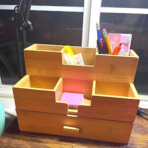 Bamboo Desk Organizer with Drawer and Pencil Holder, Pen Storage for Office and Home