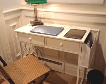 Rustic Wooden Desk with Drawers, Writing Computer Table with Storage Pockets, Study Workstation