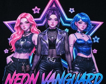 Kpop Demon Hunters Png Design, K-Pop Idol Group Shirt design, Girl Dinner Png, Anime Girl Sublimation, Digital Download, Neon Vangaurd