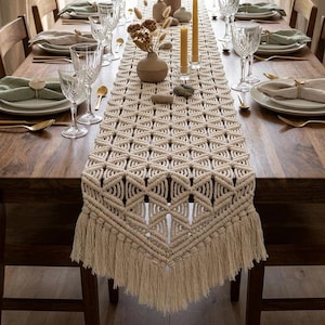 Handgeweven tafelloper – uniek geweven patroon – boho eettafeldecor – handgemaakt huisaccent