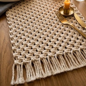 Makramee Tischset Set, neutrale Baumwolle Essmatten, Boho Bauernhaus Tischdekoration