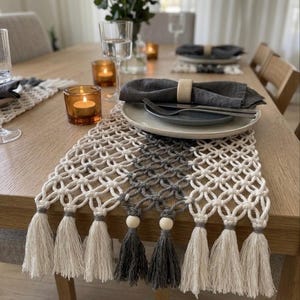 Two‑Tone Macrame Placemat, Boho Dining Table Decor, Handmade Cotton Table Setting Mat