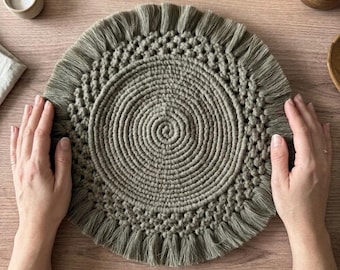 Handmade Macrame Round Table Centerpiece, Boho Cotton Placemat, 11-14 inch