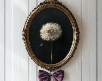 Moody White Dandelion Print | Dark Botanical Oil Painting | Dark Academia Floral Wall Art | Vintage Wildflower Printable