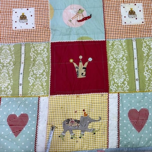 Vintage Handmade Patchwork Elephant Quilt: Reversible Crib Blanket, Play Mat