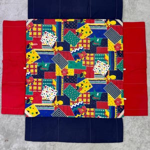 Vintage 1990s BEGER Cotton Patchwork Quilt: Cartoon Animals Play Mat, Nursery Blanket