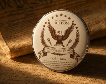 Don't Tread on Me Gadsden Pin Button, 1776-2026 Patriotic Eagle Pin, 13 Colonies America 250th