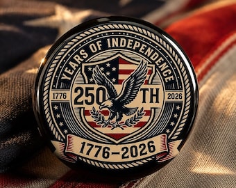 1776-2026 Patriotic Eagle Pin Button, 3-Inch Bald Eagle Shield Semiquincentennial Badge, America 250th Gift