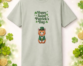 St Patricks Day Cat Shirt Cute Leprechaun Cat T Shirt for Women Funny Shamrock Kitty Tee Irish Holiday Outfit Gift