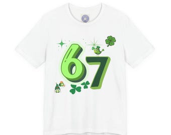 Engelszahl 67 T-Shirt, Glückszahl 67, spirituelles Grafik-T-Shirt, grünes ästhetisches Unisex-Geschenk für Sie und Ihn zum St. Patrick's Day
