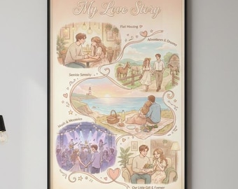 Arte de historia de amor personalizado / Hitos de relación personalizados / Regalo de San Valentín para esposo y esposa / Descarga digital