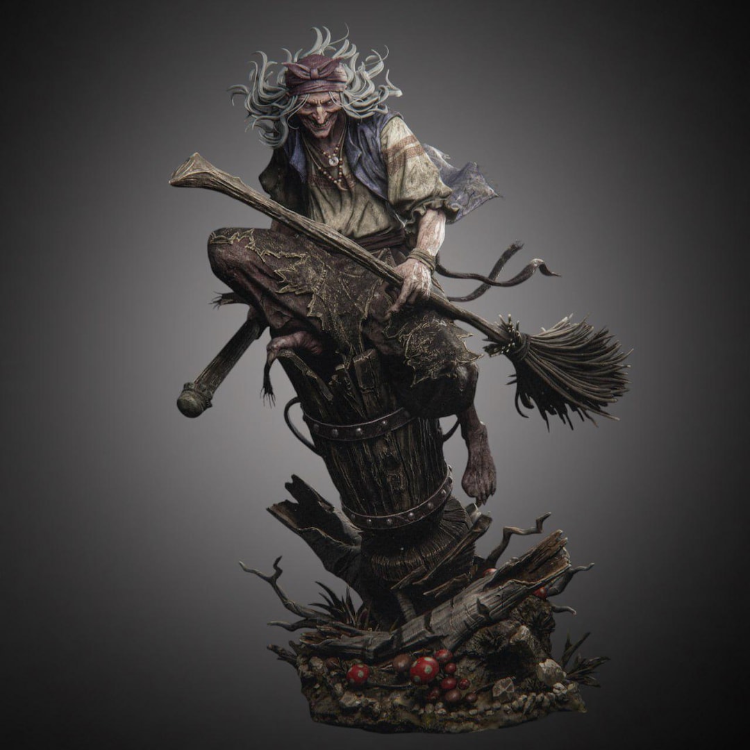 Baba Yaga Witch Statue – Slavic Folklore Resin Figure, Gothic Crone ...