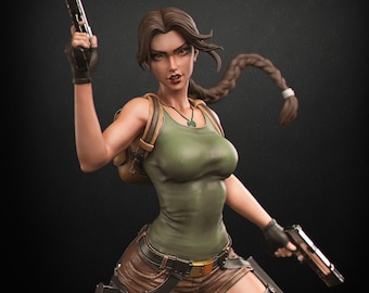Handmålad Lara Croft-hartsstaty | 3D-tryckt animefigur
