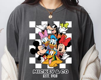 Vintage Mickey & Friends Shirt, Checkered Disney Trip Sweatshirt