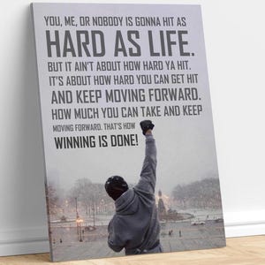 Rocky Motivational and Inspirational Quote Canvas or Poster Wall Art, Vertical Framed Print image 1