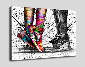 Love in Jordan Shoes Graffiti Canvas Wall Art, Street Art Poster Print, Sneakers Decor