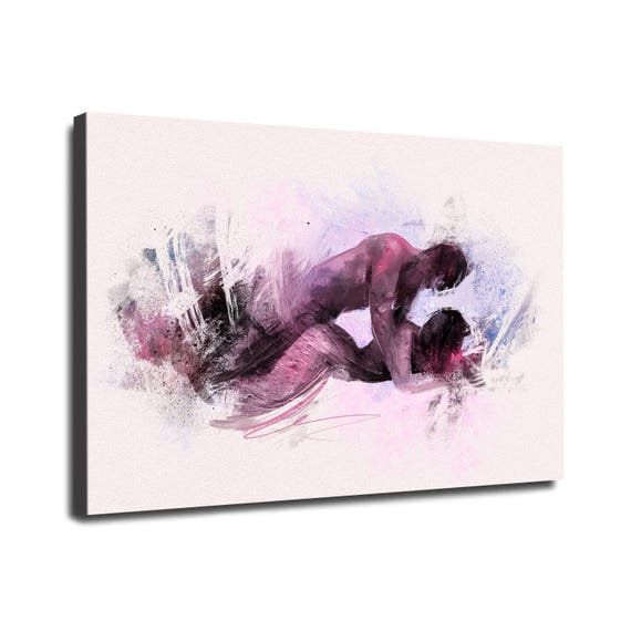 Erotic Canvas Wall Art, Artist Drawing Couple in Love Poster Print, Romantic Bedroom Art