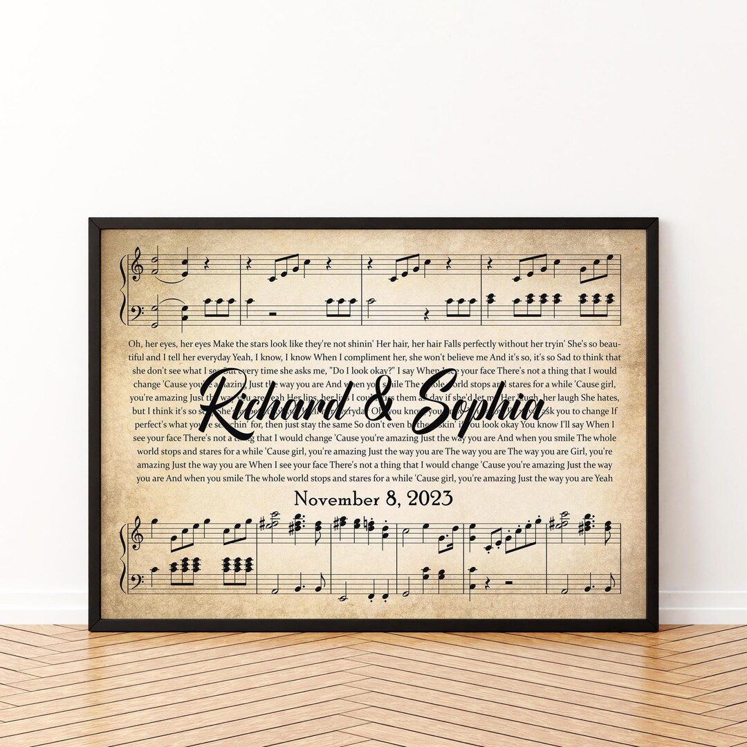 Custom Notes Canvas Wall Art, Personalized Lyric Names & Date Wedding ...