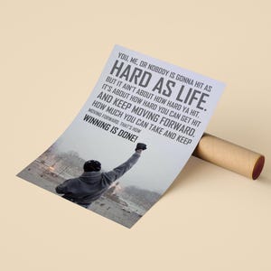 Rocky Motivational and Inspirational Quote Canvas or Poster Wall Art, Vertical Framed Print Poster Rolled Up