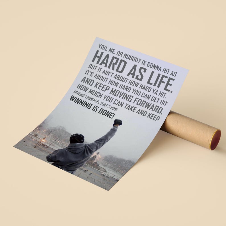 Rocky Motivational and Inspirational Quote Canvas or Poster Wall Art, Vertical Framed Print Poster Rolled Up