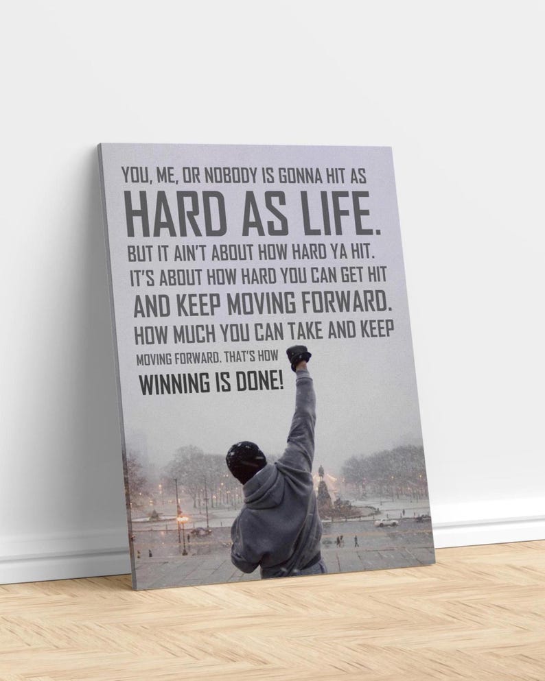 Rocky Motivational and Inspirational Quote Canvas or Poster Wall Art, Vertical Framed Print image 1